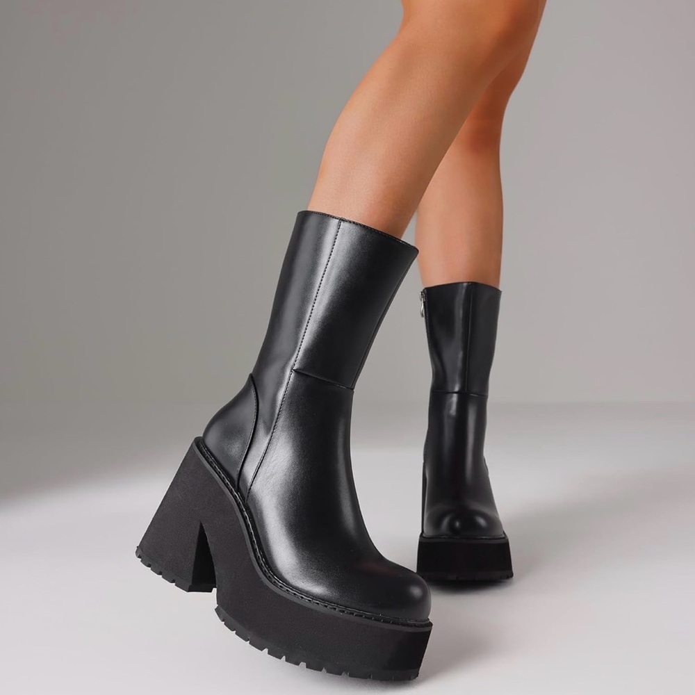 AMINUGAL Wedge Platform Combat Boots Size 7.5